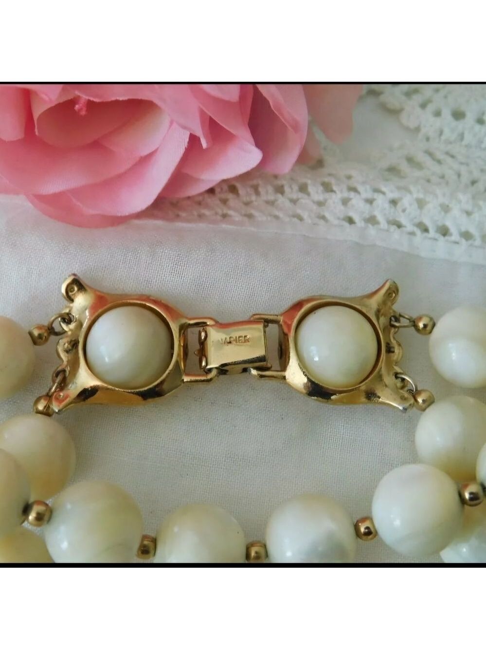 Napier Mother of Pearl Beaded Double Strand Vintage Bracelet - Picture 5 of 6